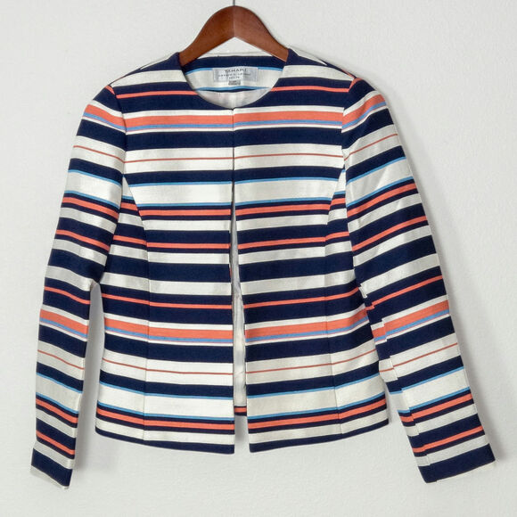 Tahari by Arthur S. Levine Women’s Blazer 4P Nautical Preppy Stripe Crop Jacket - Picture 1 of 11